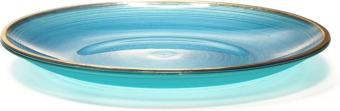 OCCASIONS 50 Plates (25 Guests) Blue and Gold Disposable Plastic Plates, Heavy Duty Elegant Fancy for Wedding Party - 25x10'' Dinner + 25x7'' Salad & Dessert - BPA Free, Belize in Blue & Gold