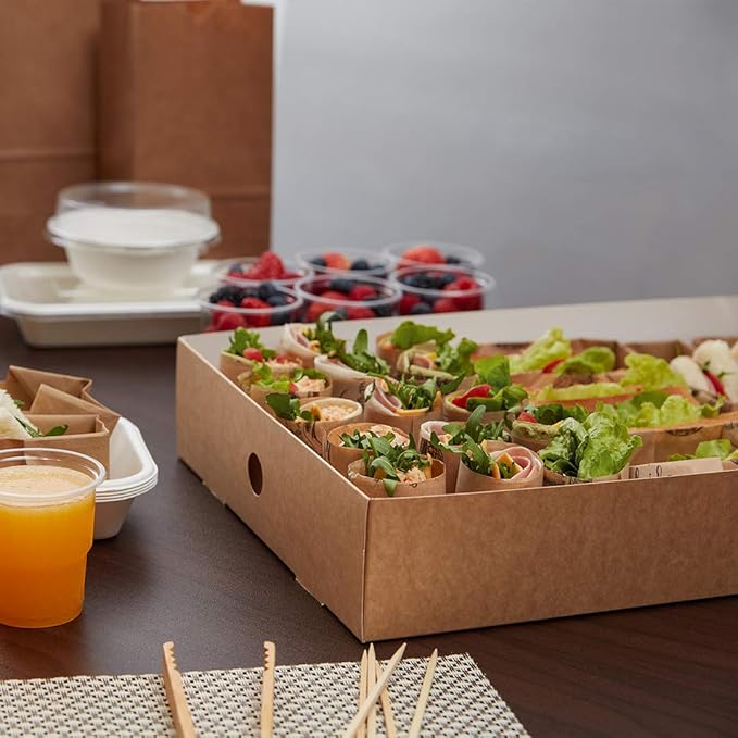 Restaurantware-17.7 x 12.2 x 3.2 Inch Catering Trays, 10 Grease-Resistant Catering Boxes - Cover With Window Included, Side Lock, Kraft Paper Catering Food Containers, Inserts Sold Separately