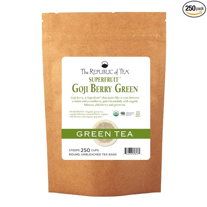 The Republic of Tea Goji Berry Green Superfruit Tea, 250 Tea Bag Bulk, Antioxidant Goji Berry Tea