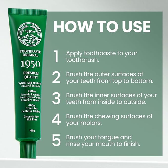 1950 Jeju Original Green Tea Toothpaste, Jeju Green Tea, Fluoride-Free Natural Formula with Hydroxyapatite, Sensitive Teeth, Gum Care, Brightening, Remineralizing, SLS-Free, Green Tea Taste (3.5 oz)