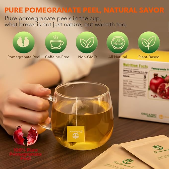 Soilmount - Pomegranate Peel Tea - Pure Herbal Tea - Natural, Organic, Non-GMO, Clean Ingredients, Caffeine Free (18 Tea Bags, Box 1)