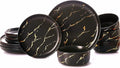 Pokini Black Gold Splash Dinnerware Sets, Marble Porcelain Plates and Bowls Sets, Modern Luxury Dish Set for 4, 12 Pieces Fine China Plates Set for Formal Dinners and Anniversaries