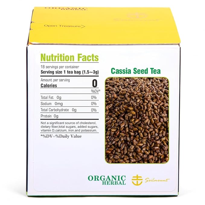 Soilmount - Cassia Seed Tea - |Senna Seeds|jue ming zi|决明子| - Pure Herbal Tea - Natural, Organic, Non-GMO, Clean Ingredients, Caffeine Free (18 Tea Bags, Box 1)