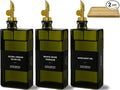 Olive Oil Dispenser Bottle for Kitchen with Bamboo Tray- Glass Oil and Vinegar Dispenser Set 16.9oz, Soy Sauce & Syrup Bottle, Modern Hostess Gift (Green, 16.9oz, Set of 3)