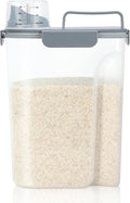 LEAWALK Airtight Rice Storage Container, 7-10Lbs Cereal Dry Food Flour Bin, Pet Dog Cat Food Dispenser with Measuring Cup, BPA Free Plastic Kitchen and Pantry Organization Bin for Sugar-Gray