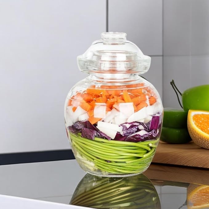Glass Pickle Jar 2.5L Fermentation Jar Crock, Traditional Canning Jar Kimchi Containers with Water Seal Airlock Lid for Fermenting Pickles, Wine Brewing, Sauerkraut and Vegetables