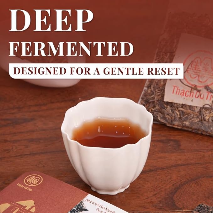 Pu-erh Tea Cake 36g | After-Meal Reset Ritual | Brew Once, Drink All Day | Smooth, Non-Stimulating Ripe Pu-erh | 6 Breakable Pieces, No Tools Needed | Ancient Tree Tea from Vietnam | Chill Cham Grounded