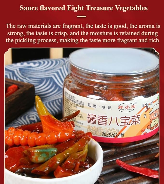 Spicy and crispy dried radish, Korean sweet and spicy kimchi, mixed pickled vegetables, side dishes, chili sauce, Laba garlic, seasoning, Chinese specialty, condiment (Assorted pickle 168g,1 can)
