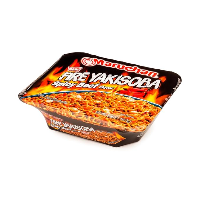 Maruchan Fire Yakisoba, Spicy Beef Flavor – Stir-Fried Japanese Instant Ramen Noodles, High Protein Microwavable Meal – 3.99 Oz. (8 Pack)