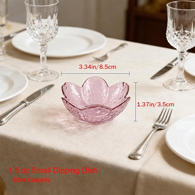 Sakura Sauce Dishes Set, 3.34x1.37 inch Plastic Cherry Blossom Dipping Bowls, 6 Pcs Small Condiment Dishes for Soy Sauce, Sushi, Snacks, and Party Appetizers (Pink)