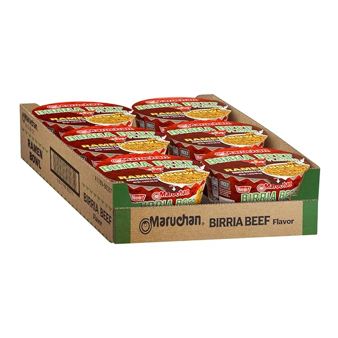 Maruchan Ramen Bowl, Birria Beef Flavor – Japanese-Style Instant Noodle Soup, Microwaveable Easy Meal for Students & Busy Families – 3.39 Oz. (6 Pack)