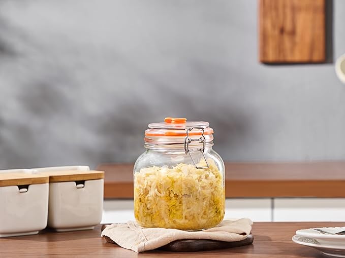 Square Fermentation Jar, 1 Liters Glass Fermenting Jar for Making Sauerkraut, Kimchi, Pickles, Mead, Cider & More, Pack of 2
