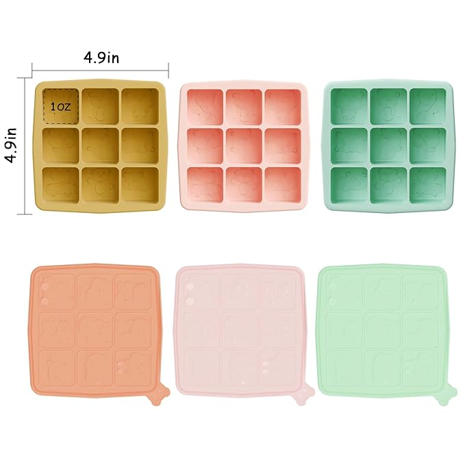 Silicone Freezer Tray with Lid, Food Storage Container for Homemade Baby Food, Vegetable, Fruit Purees, Breast Milk Feeder & Mini Nibble Combo, Breastmilk Popsicle Molds, 3 Pack (S)