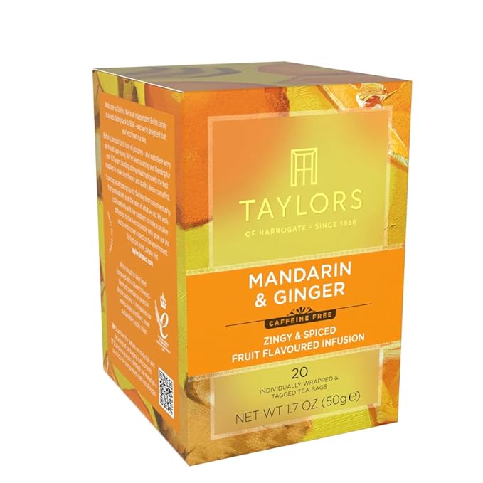 Taylors of Harrogate Mandarin & Ginger, Herbal Tea, Individually Wrapped Bags, 20 Count (Pack of 6), Zingy, Fragrant & Spiced, Caffeine-Free, Enjoy Hot or Iced, 120 Teabags Total