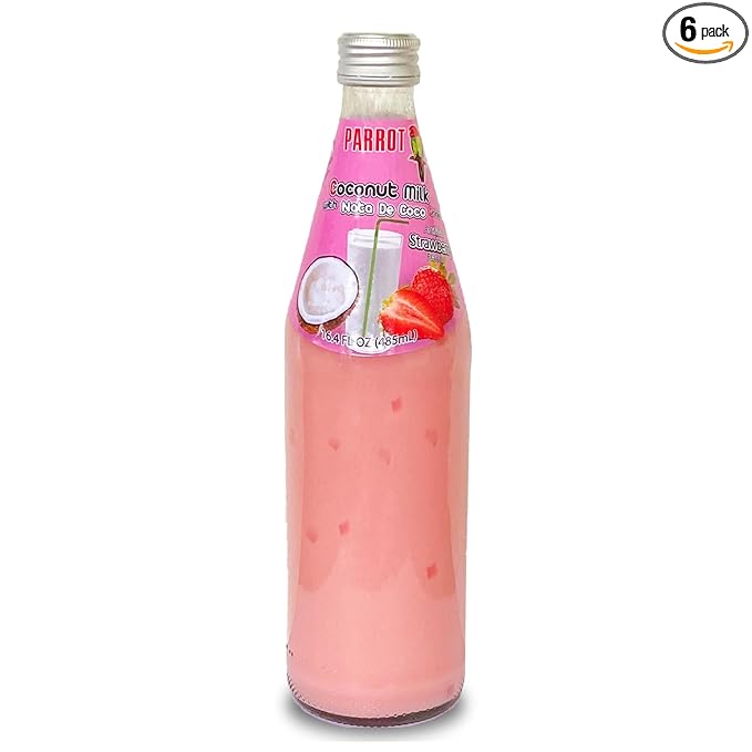 Parrot Coconut Milk With Nata De Coco Drink Strawberry 485ml 16.4 fl.oz （Pack of 6）