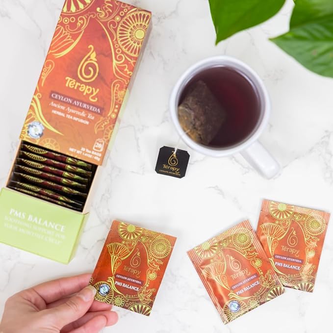 TERAPY Ceylon PMS Balance Tea for Women - Period Tea for PMS Relief, Menstrual Cycle and PCOS, Herbal Blend with Shatavari, Red Hibiscus, Cumin & More - No Artificial Additives - 20 Teabags, 1 Pack