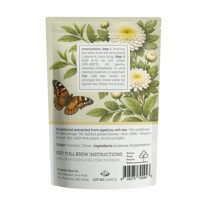 Pu-erh Shu Tea Resin with Chrysanthemum - Ripe Puer Tea from Yunnan | Instant Pu’er Tea | 30 Individually Wrapped Pieces