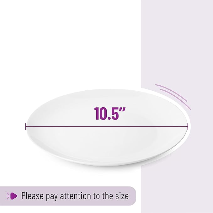 BTaT- White Porcelain Dinner Plates, Set of 6, 10.5 Inch, White Dishes, Porcelain Plates Sets for 6