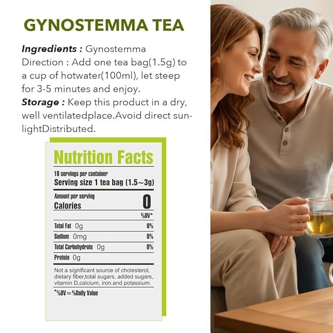 Soilmount Wild Organic Gynostemma Tea Bags (18 Tea Bags/Box) - Caffeine-Free Herbal Drink, Antioxidant, Relaxing & Energizing, Daily Wellness Tea, Refreshing & Healthy Gynostemma Tea