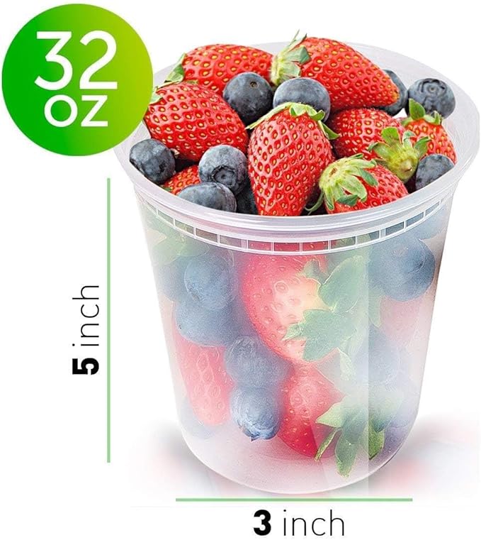 Glotoch Express Variety Pack 8oz, 16oz & 32oz Containers with Lids, BPA-Free Plastic Deli Food Storage, Stackable, Microwave/Freezer/Dishwasher Safe, 240 Pack