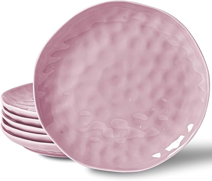 HOMBENE Dinner Plates Set for 6, Dinner Plates, Salad Snacks Plate for Kitchen, Porcelain Dinner Plate, Microwave & Dishwasher Safe, Dinnerware Set, 10.5 Inches, Sun-glitter Style, Dreamy Sakura Pink
