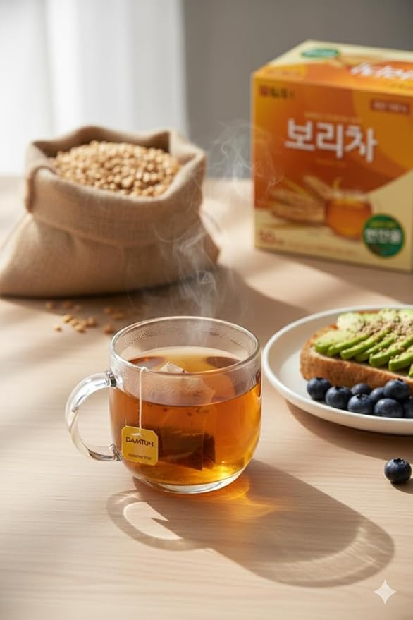 Damtuh Korean Barley Tea, Roasted Barley Tea Bags, Boricha Mugicha, Caffeine-Free, 100 Bags