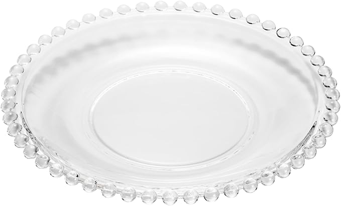 WOLFF - Set of 4 Pearl Beaded Crystal Dessert Plates, Clear Glass 8 Inch Salad Appetizer Starter Plates, Luxury Dinnerware Kitchen Accessories- Clear 8"