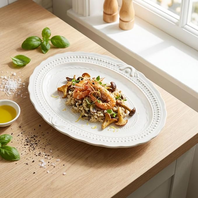 Ceramic dinner plate set (4 pieces), ceramic dinner plates, embossed salad plates, Kitchen Porcelain Serving Dishes, microwave/oven/dishwasher safe, scratch-resistant.