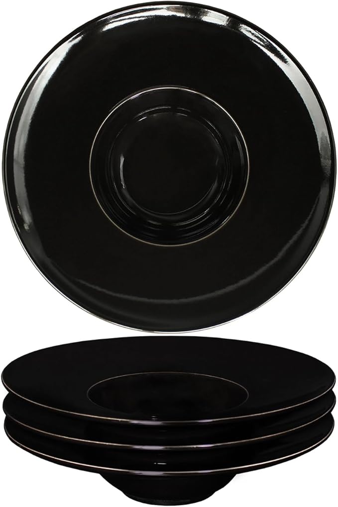 Ceramics Rimmed Soup Bowls 8.6 oz, Black 11 inch Exquisite small soup plate Set of 4, Pasta plates With Rim is the best choice for hotels, kitchens, fine restaurants and gourmets