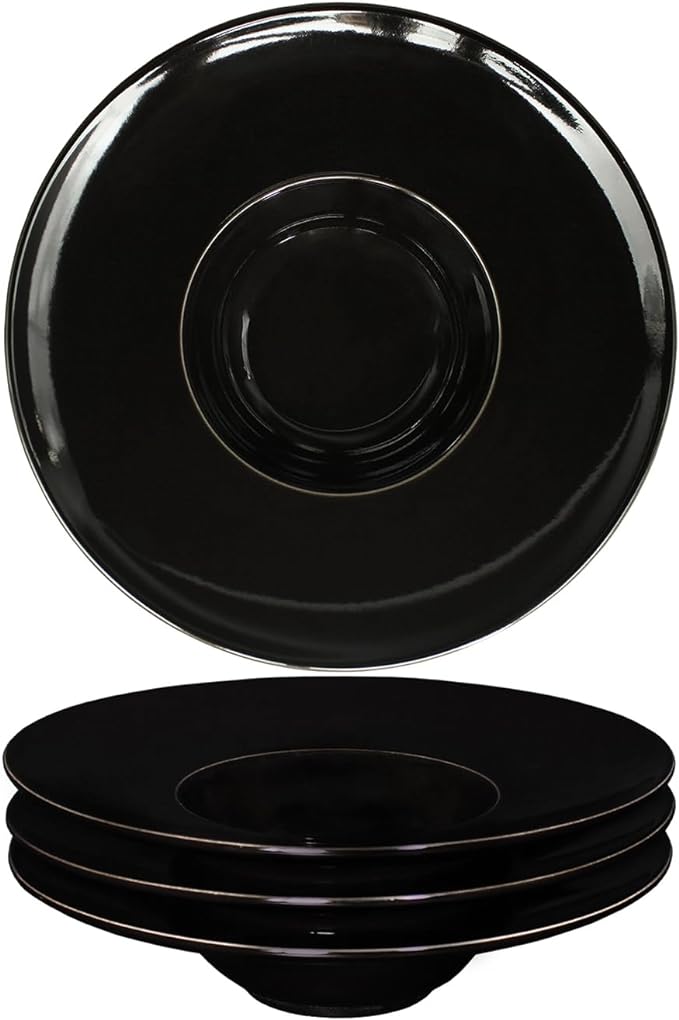 Ceramics Rimmed Soup Bowls 8.5 oz, Black 10.4 inch Exquisite small soup plate Set of 4, Pasta plates With Rim is the best choice for hotels, kitchens, fine restaurants and gourmets