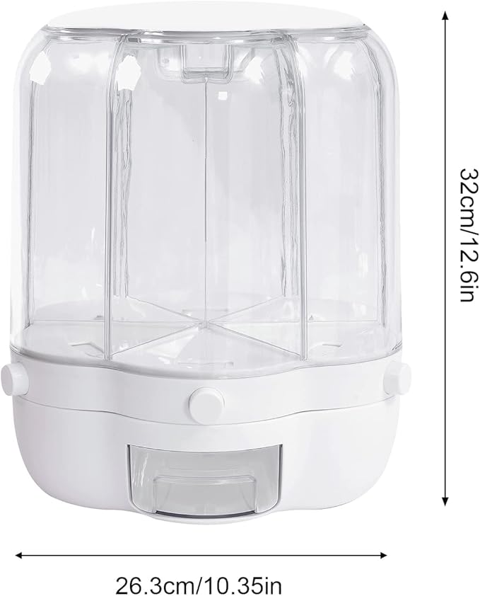 27lbs Rice and Grain Dispenser, 360° Rotating Food Storage Container Large Dry Food Dispenser with Sealed Lid 6-Grid Storage Box for Kitchen Rice Bucket for Rice Cereals Nuts Beans (27LBS)