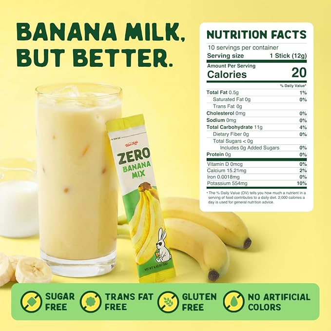 Kim’s Table Korean Banana Milk Flavored Mix Zero Sugar (10 sticks), Sweet & Creamy Banana Flavor, Sugar-Free Korean Beverage, Instant Pre-Mixed Beverage, Cafe Quality Low Calorie Korean Diet Drinks, 4.23 OZ 바나나우유