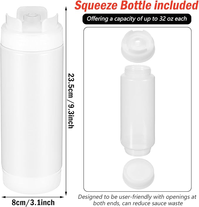 4 Pcs Kitchen Squeeze Bottle, 32 Oz Drizzle Bottle for Sauces & Dressings, No Drip Self-Sealing Mayonnaise Squeeze Bottles, Inverted Refillable Condiment Dispenser for Restaurant, White