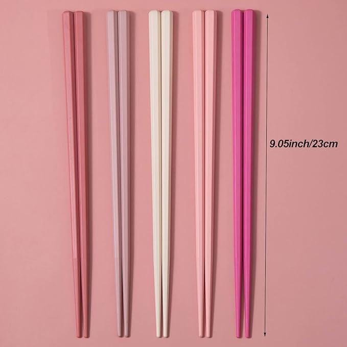 Chopsticks Reusable Dishwasher Safe, Slivek Premium Japanese Chinese Korean Chopstick, Non-slip, Lightweight, 9.05 inches - Macaron Pink Chop Sticks, 5 Pairs