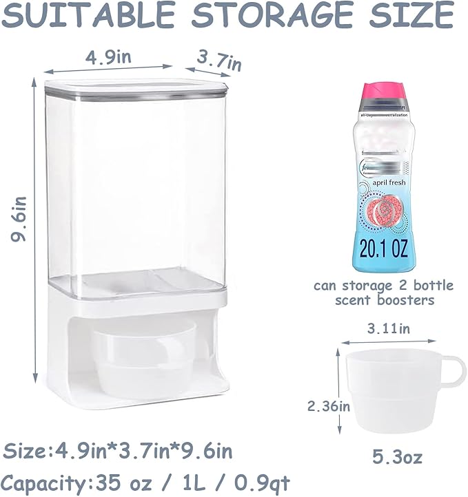 35 OZ Laundry Detergent Dispenser/Wall-Mounted Scent Booster Beads Dispenser for Laundry Room Storage, Suitable for Softener Beads/Sea Salt/Rice Dispenser/Sprinkles/Solid Grain Organize