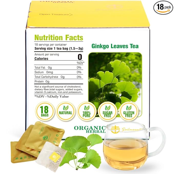 Soilmount - Ginkgo Leaf Tea |Ginkgo Biloba|Yin xin ye cha|Herbal Tea - 18 Tea Bags per Box, Naturally Refreshing, Ideal for Daily Enjoyment