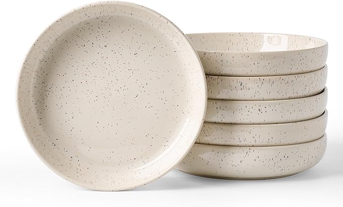 famiware Milkyway 33 oz Bowl Set, Pasta Bowls Set of 6, Salad Bowls, Double Reactive Glaze, Sturdy & Stackable, Ideal for Housewarming, Festivals, Creamy White with Speckles