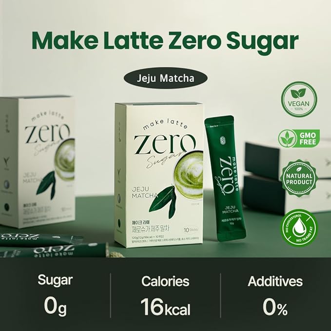 Kim’s Table Matcha Powder for Latte Zero Sugar Easy 10 Sticks Ceremonial Grade Jeju Korean Matcha for Latte Green Tea Powder, Premium Barista Crafted Mix, soft & savory taste, 10 Servings (4.23 Ounces) 제주 말차 라떼