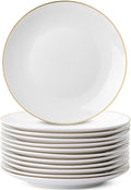 BTaT- White Dessert Plates with Gold Rim, Set of 12, 8", Porcelain, Small Plates for Appetizers
