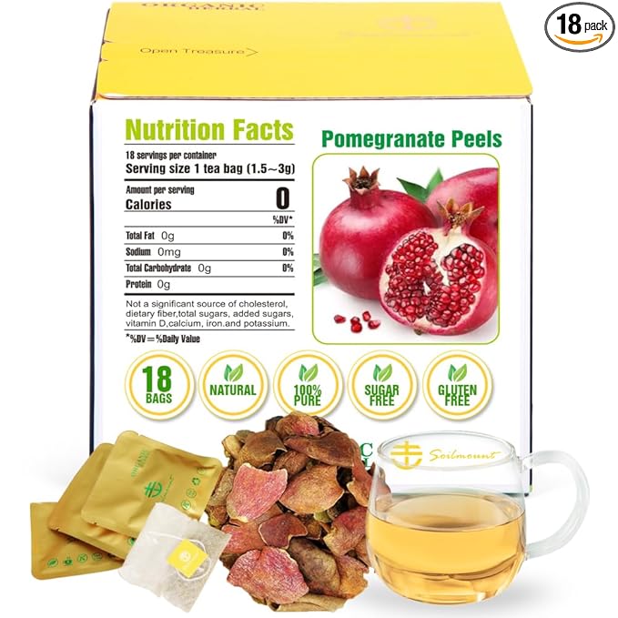 Soilmount - Pomegranate Peel Tea - Pure Herbal Tea - Natural, Organic, Non-GMO, Clean Ingredients, Caffeine Free (18 Tea Bags, Box 1)