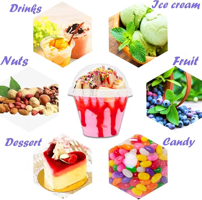 Szsrcywd 50 Pcs 6 oz Clear Plastic Cups with Dome Lids,Transparent Parfait Cup,Disposable Dessert Cups for Fruit,Ice Cream,Cupcake,Iced Cold Drinks