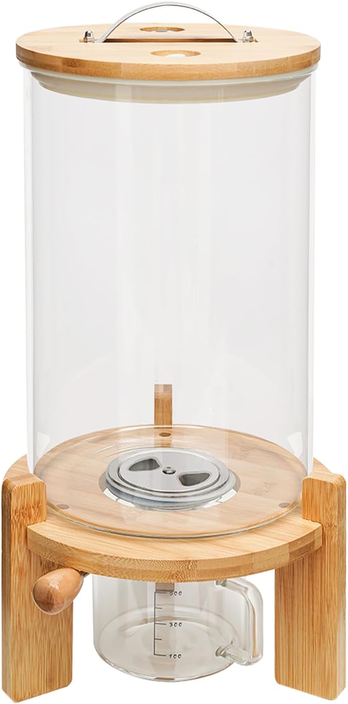 7.5L Cereal Containers Storage, Rice Glass Containers with Sealed Lids Freestanding Grain Dispenser Food Storage Bottles for Storing Rice, Flour, Coffee Beans