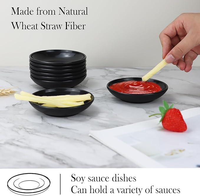 PYRMONT Unbreakable Soy Sauce Bowls Wheat Straw Dipping Bowls 2 Oz Small Dipping Sauce Bowls Set of 8 Dishwasher & Microwave Safe Condiment Bowls for Side Dishes,Salsa,Ketchup Mini Bowls-Black