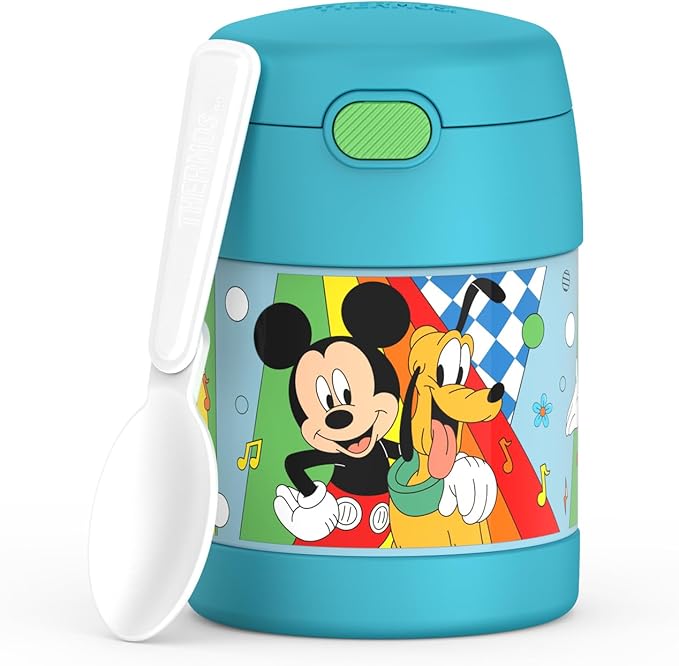 THERMOS FUNTAINER 10 Ounce Stainless Steel Vacuum Insulated Kids Food Jar with Spoon, PRESCHOOL MICKEY