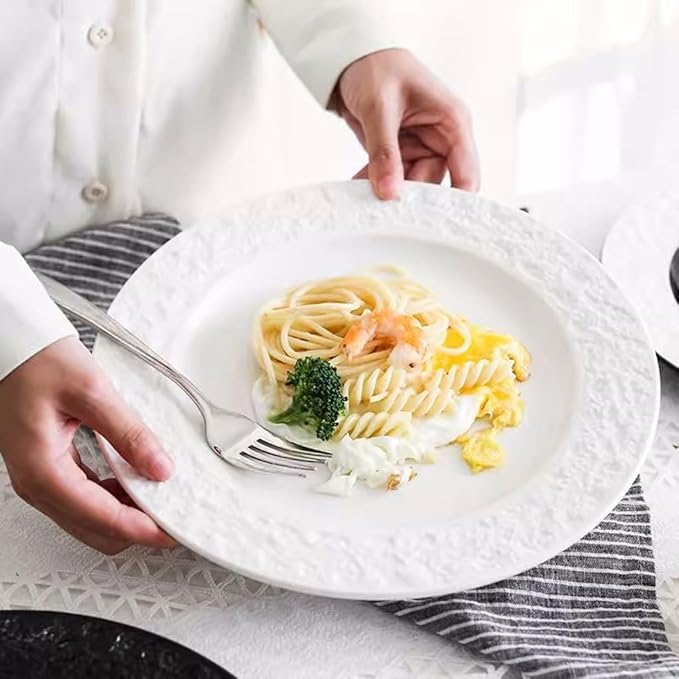 Dining Plates Nice-Looking Dish Plate, Pasta, Western-Style Steak Plate, Simple Home European-Style Ceramic Tableware, Light Luxury Dinner Plate Ceramic Dinner Plates(A)