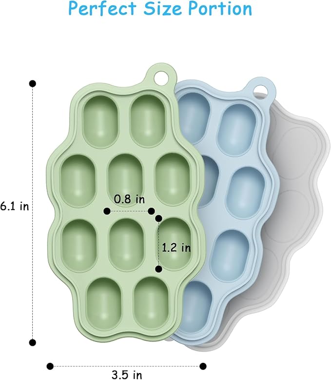 Baby Food Freezer Tray with Lid 2 Pack, Silicone Baby Food Storage Containers, Breastmilk Popsicle Mold, Small Ice Cube Tray for Homemade Baby Food（Blue/Green）