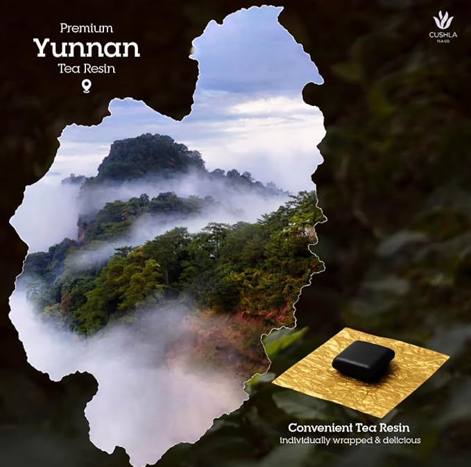 Pu-erh Shu Gold Tea Resin - Ripe Aged Puer Fermented Dark Tea from Yunnan | Premium Pu’er Tea Concentrate | 30 Individually Wrapped Pieces