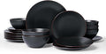 Famiware Venus Plates and Bowls Sets with Trim, 18 Pieces Stoneware Chip‑Resistant Dinnerware Set for 6, Matte Black - Modern Minimalist Dishes, Microwave/Dishwasher Safe for Everyday & Formal Dining