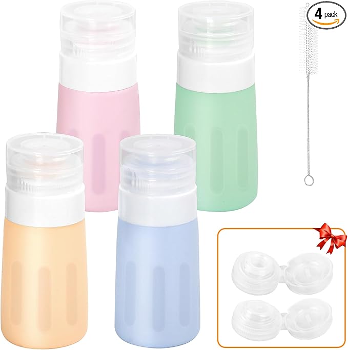 4Pcs Condiment Squeeze Bottles for Sauces, Leakproof Salad Dressing Container to Go, Small Silicone Squeeze Bottles with Brush, Condiment Containers Dispenser for Ketchup Hot Sauce Lunch Travel, 2 Oz