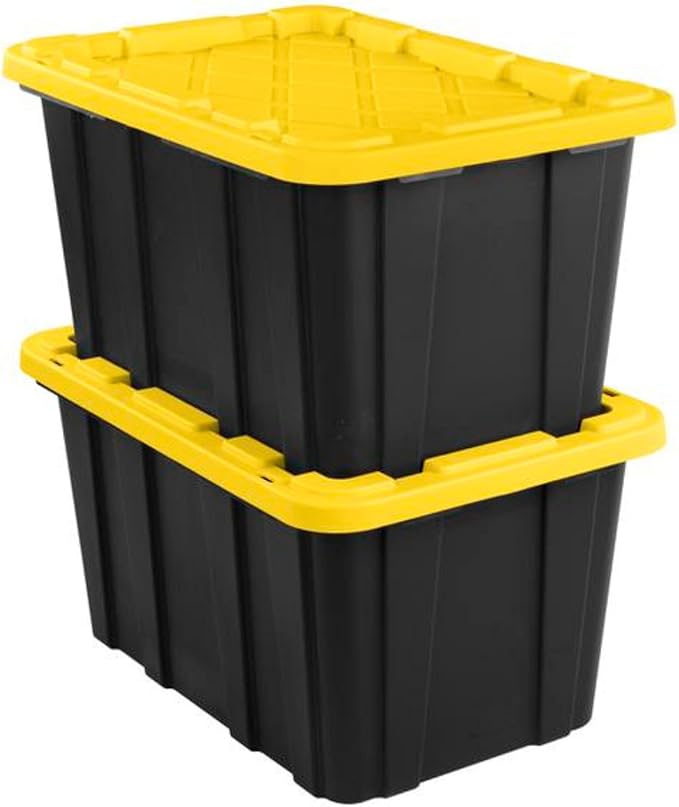 Sterilite 12-Pack Industrial Tote, Plastic Storage Container Bins with Lids, 27 Gallon - Large, Stackable, and Heavy-Duty Organizer Box Containers for Closet, Garage, Shelves, and Office
